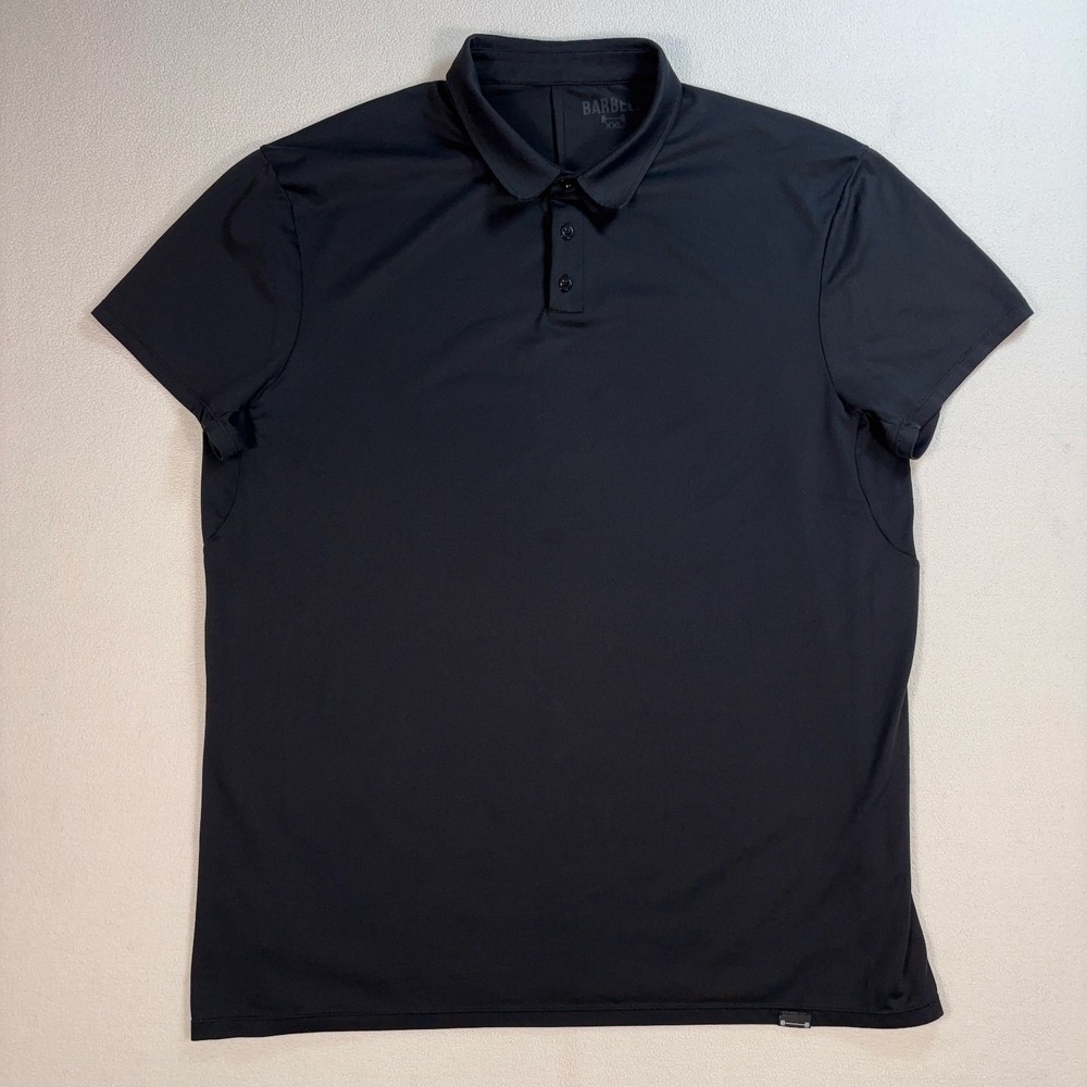 Barbell Apparel Polo Men's 2XL Black Stretch Gym Workout Training Shirt *STAINS*